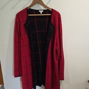 Talbots Red and Black Checkered Cardigan Great For the holidays